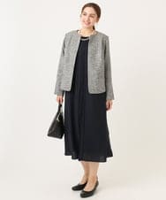 OLJBD10239 eur3(エウルキューブ) 【大きいサイズ】ノーカラーツイードジャケット ダークグレー(93)