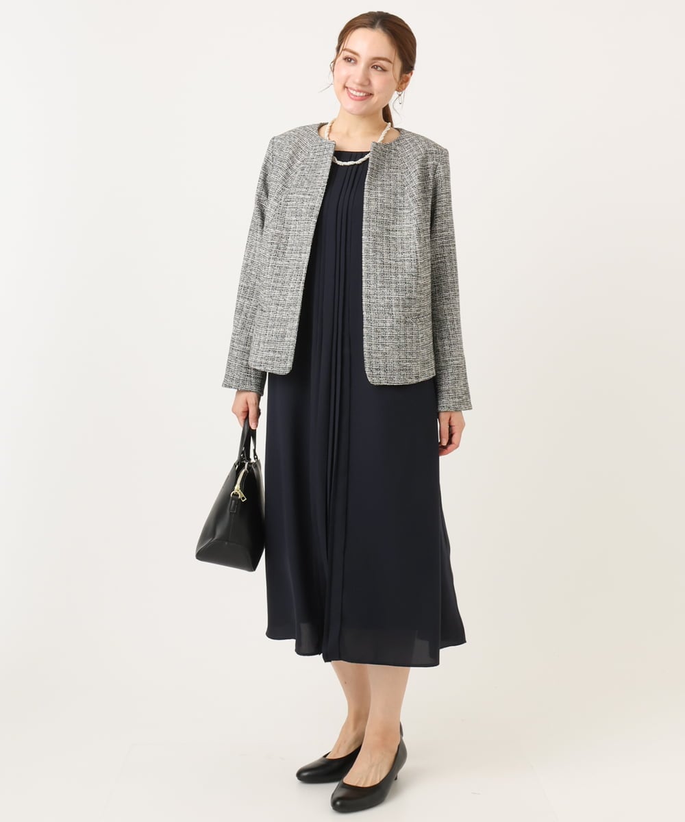 OLJBD10239 eur3(エウルキューブ) 【大きいサイズ】ノーカラーツイードジャケット ダークグレー(93)