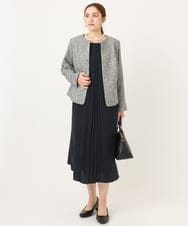 OLJBD10239 eur3(エウルキューブ) 【大きいサイズ】ノーカラーツイードジャケット ダークグレー(93)