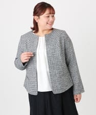 OLJBD10239 eur3(エウルキューブ) 【WEB先行販売】【大きいサイズ】ノーカラーツイードジャケット ダークグレー(93)