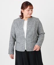 OLJBD10239 eur3(エウルキューブ) 【WEB先行販売】【大きいサイズ】ノーカラーツイードジャケット ダークグレー(93)