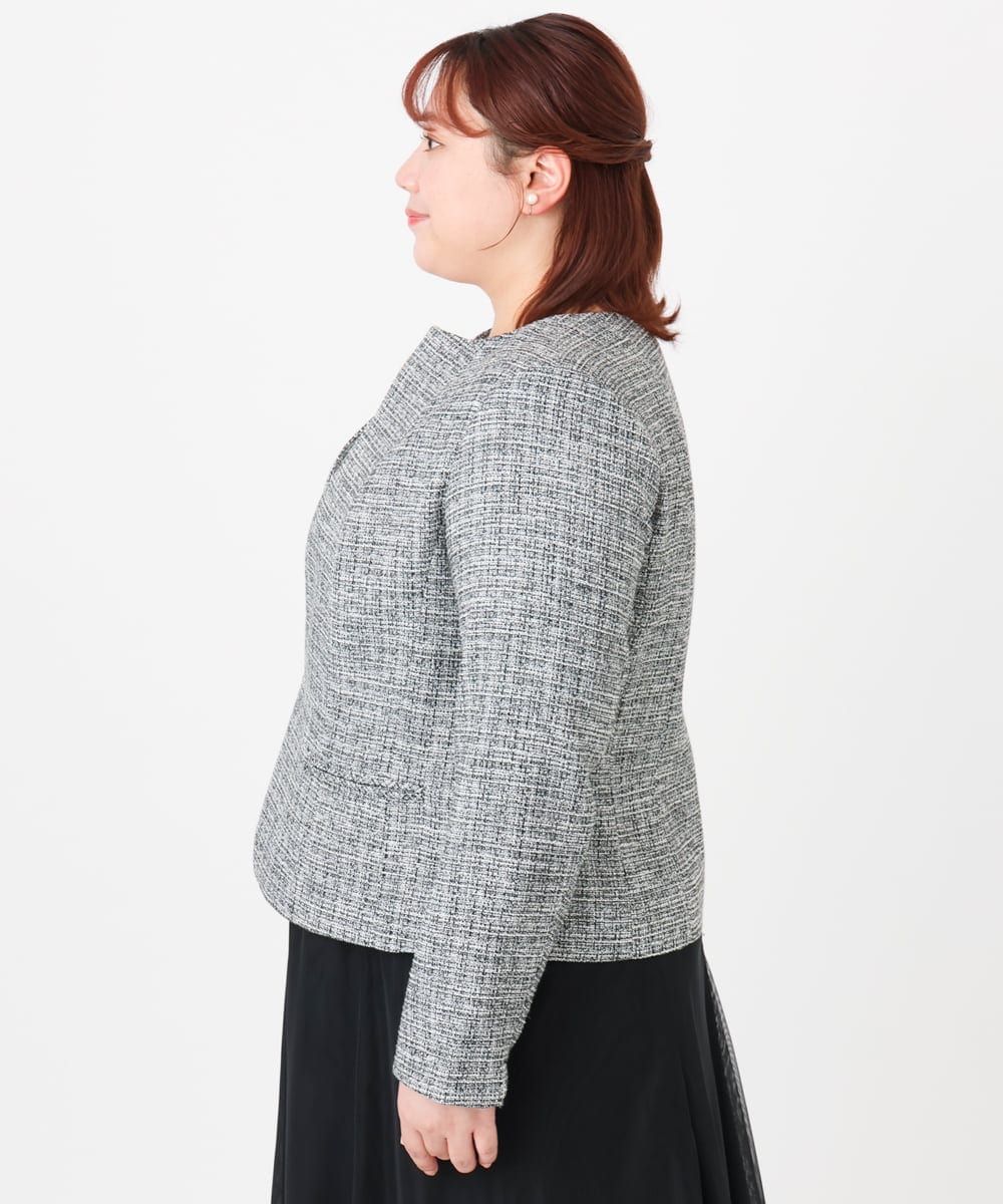 OLJBD10239 eur3(エウルキューブ) 【WEB先行販売】【大きいサイズ】ノーカラーツイードジャケット ダークグレー(93)