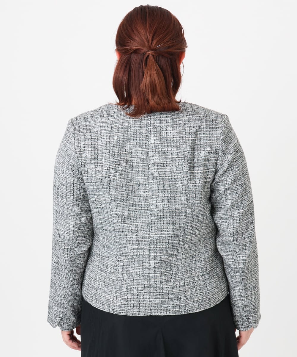 OLJBD10239 eur3(エウルキューブ) 【WEB先行販売】【大きいサイズ】ノーカラーツイードジャケット ダークグレー(93)