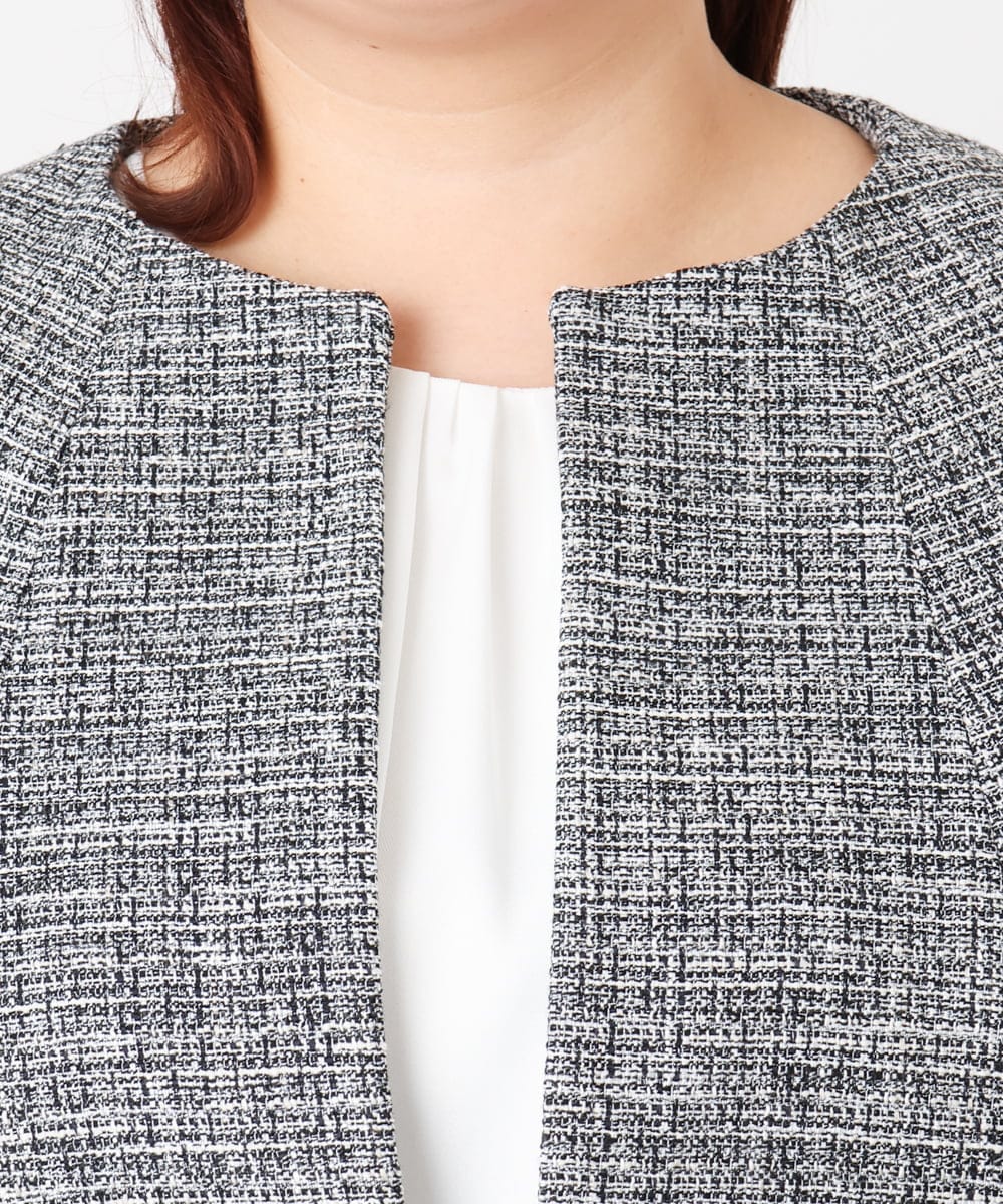 OLJBD10239 eur3(エウルキューブ) 【WEB先行販売】【大きいサイズ】ノーカラーツイードジャケット ダークグレー(93)