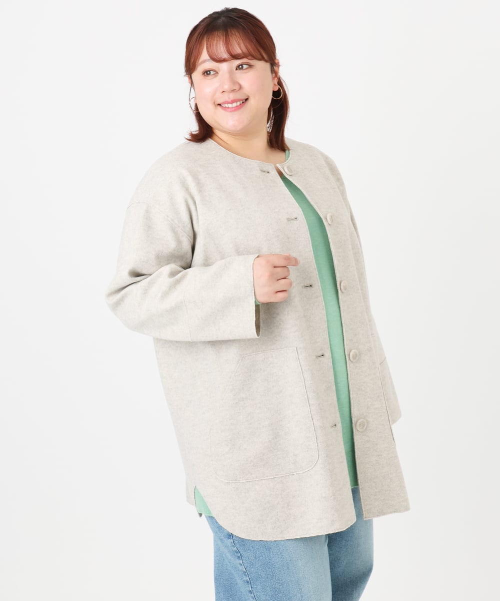 OLJBD90159 eur3(エウルキューブ) 【大きいサイズ】ウールライクノーカラージャケット ベージュ(82)