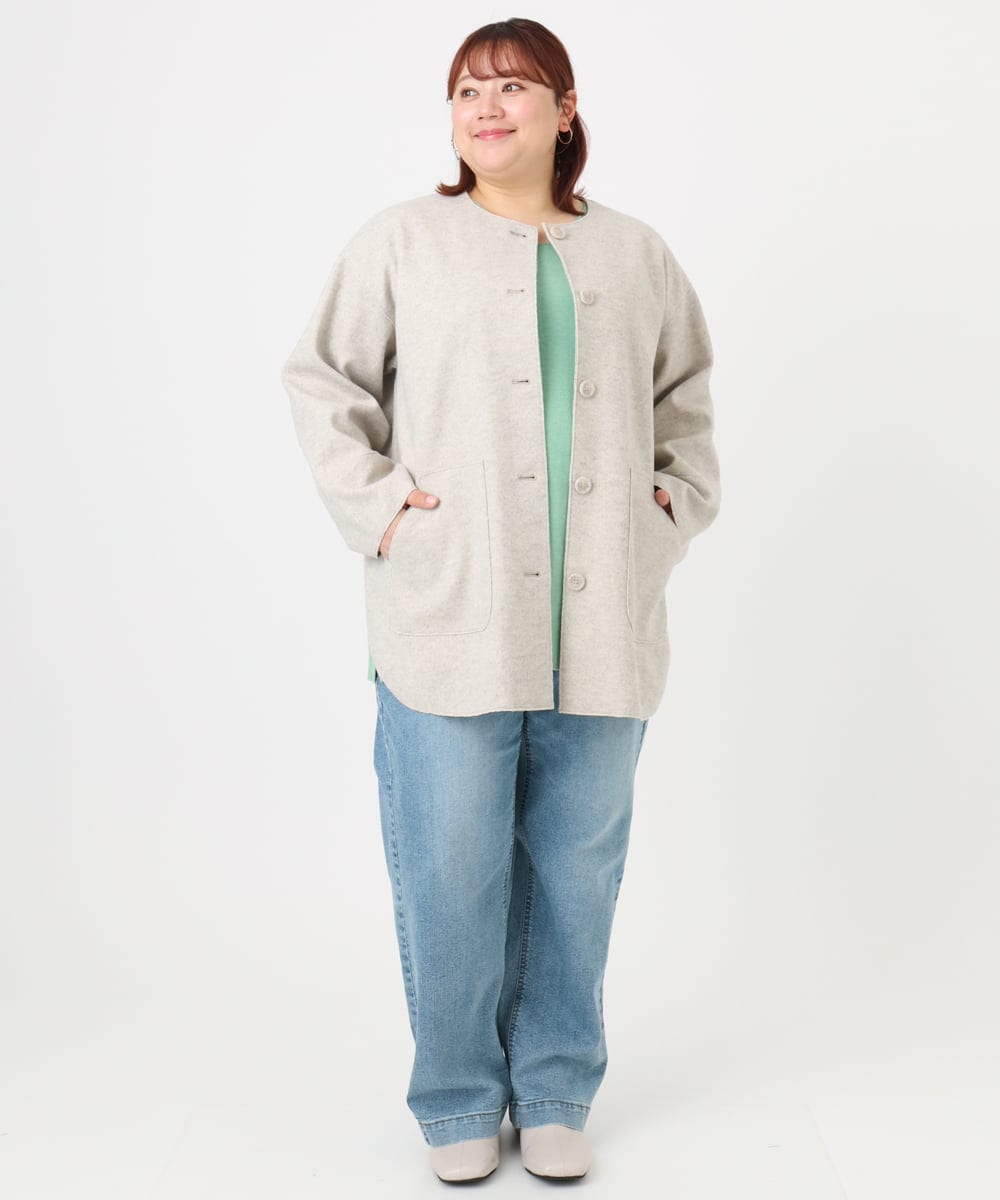 OLJBD90159 eur3(エウルキューブ) 【大きいサイズ】ウールライクノーカラージャケット ベージュ(82)