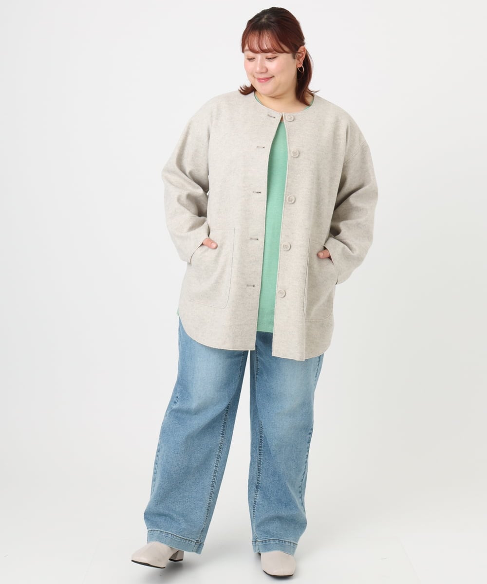 OLJBD90159 eur3(エウルキューブ) 【大きいサイズ】ウールライクノーカラージャケット ベージュ(82)