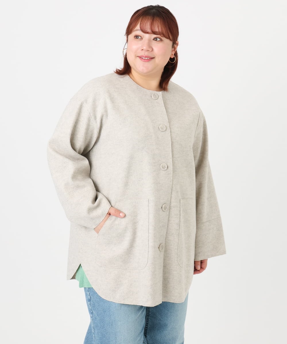OLJBD90159 eur3(エウルキューブ) 【大きいサイズ】ウールライクノーカラージャケット ベージュ(82)