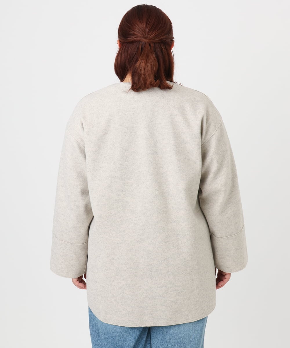 OLJBD90159 eur3(エウルキューブ) 【大きいサイズ】ウールライクノーカラージャケット ベージュ(82)