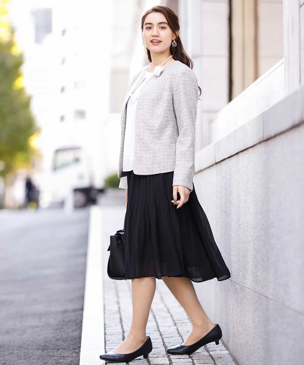 OLJBJ11189 eur3(エウルキューブ) 【大きいサイズ】動きやすいツィードノーカラージャケット ネイビー(57)