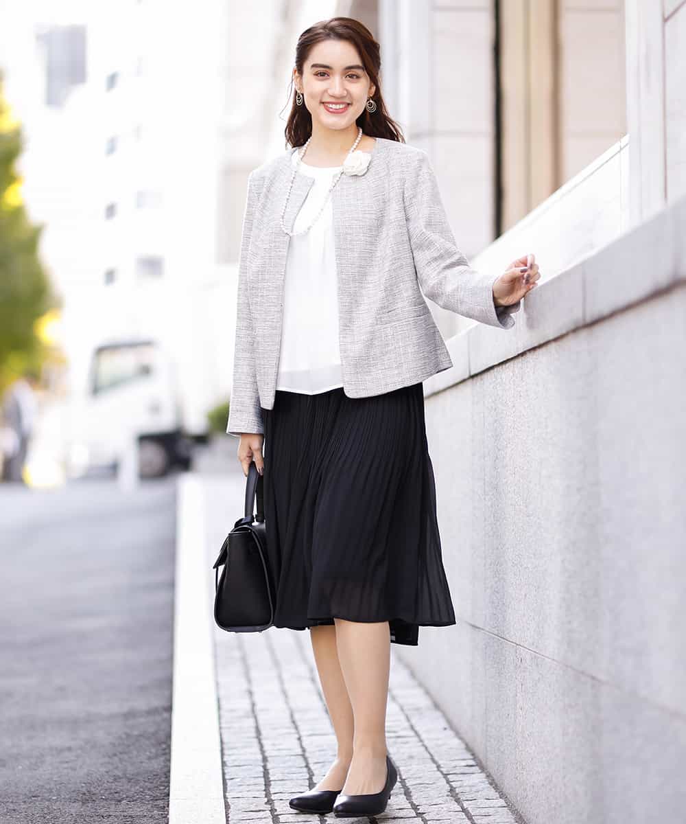 OLJBJ11189 eur3(エウルキューブ) 【大きいサイズ】動きやすいツィードノーカラージャケット ネイビー(57)