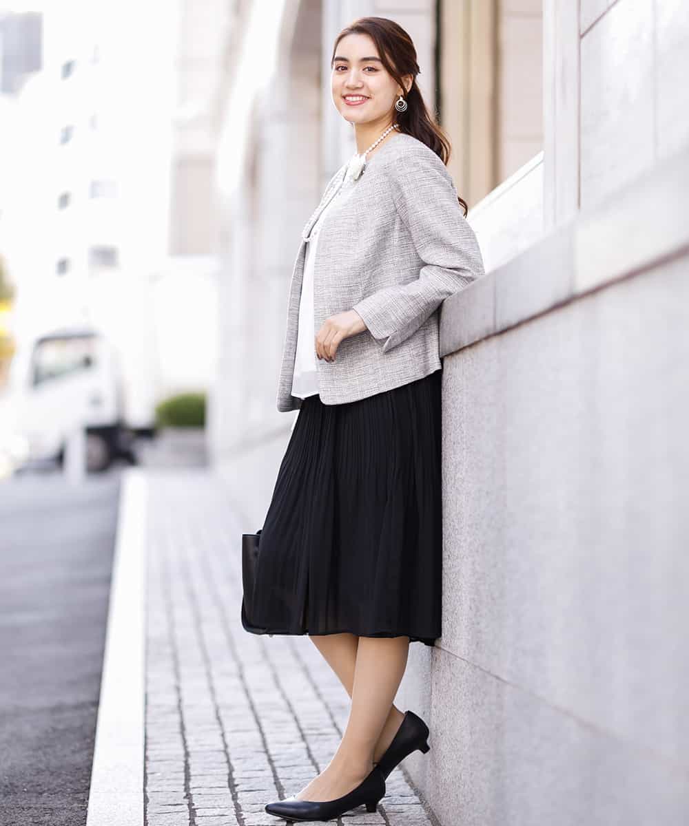 OLJBJ11189 eur3(エウルキューブ) 【大きいサイズ】動きやすいツィードノーカラージャケット ネイビー(57)