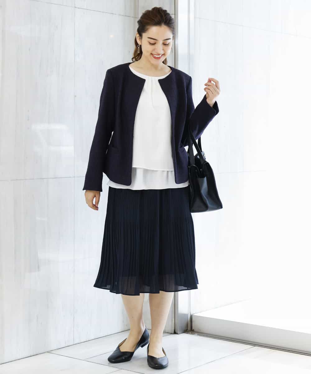 OLJBJ11189 eur3(エウルキューブ) 【大きいサイズ】動きやすいツィードノーカラージャケット ネイビー(57)