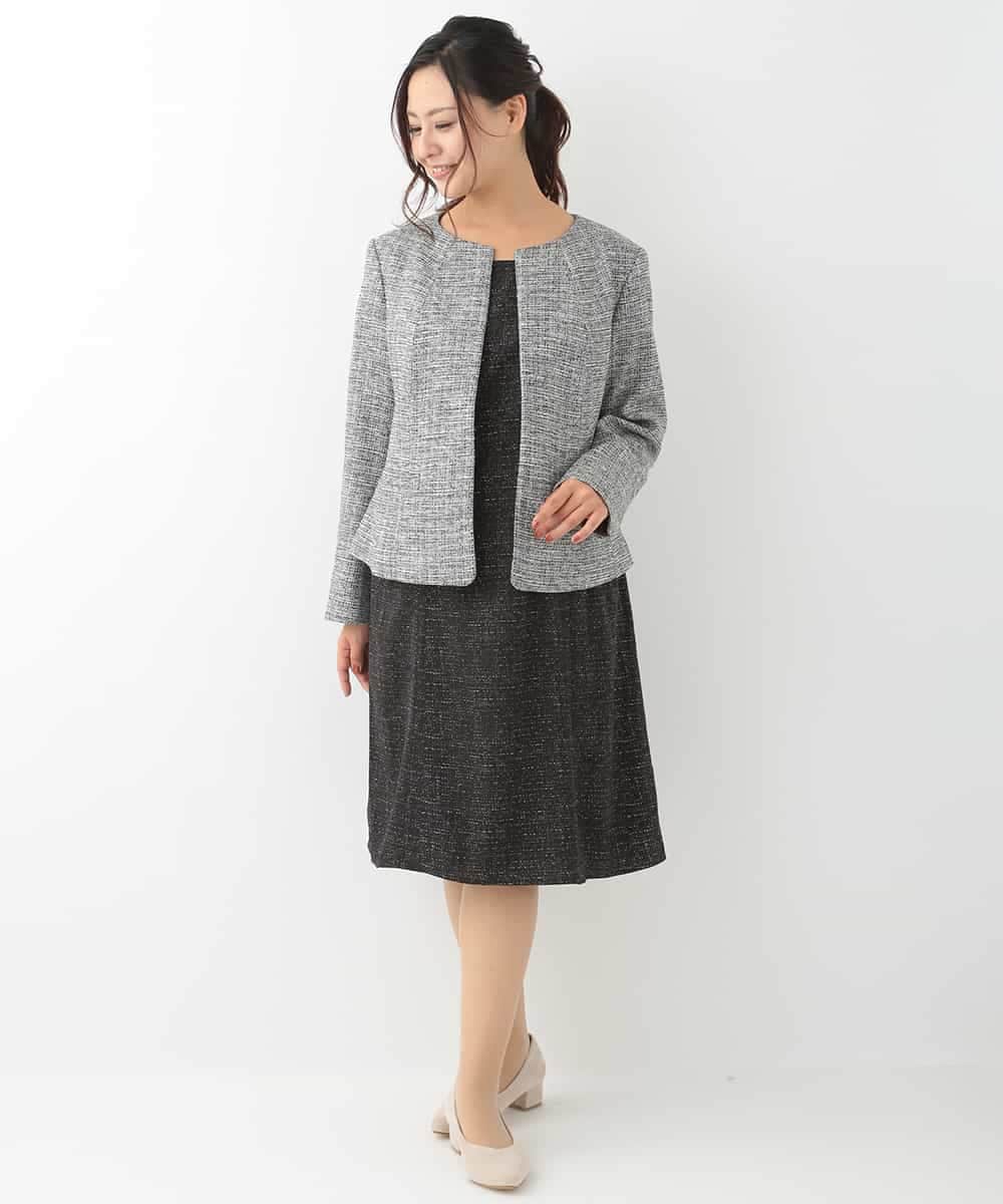 OLJBJ11189 eur3(エウルキューブ) 【大きいサイズ】動きやすいツィードノーカラージャケット ネイビー(57)