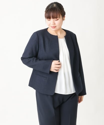OLJBV09239 eur3 【大きいサイズ/11号サイズあり/B-move JK】ノーカラーツイードジャケット