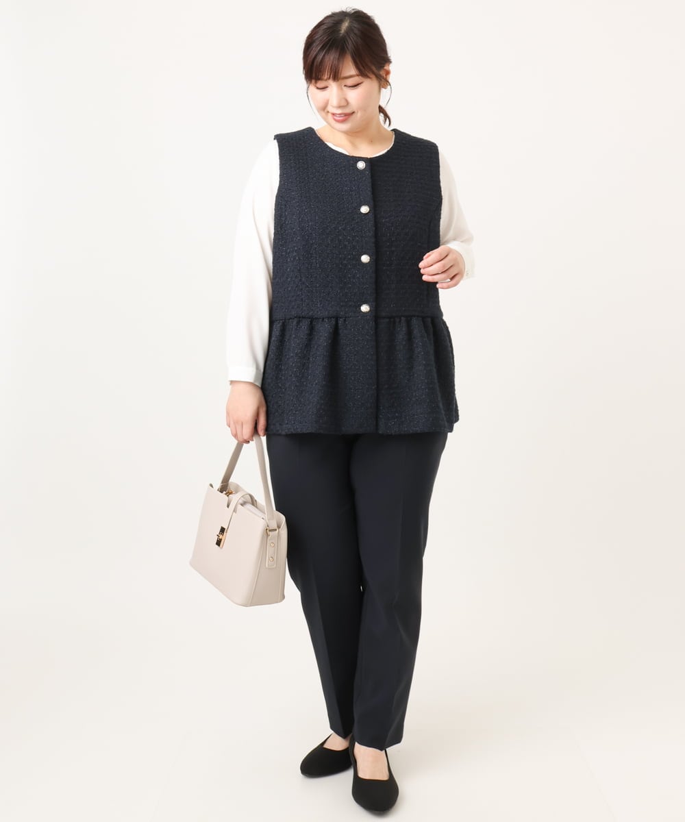 OLJDA01169 eur3(エウルキューブ) 【大きいサイズ】ツイードペプラムジレ ネイビー(57)