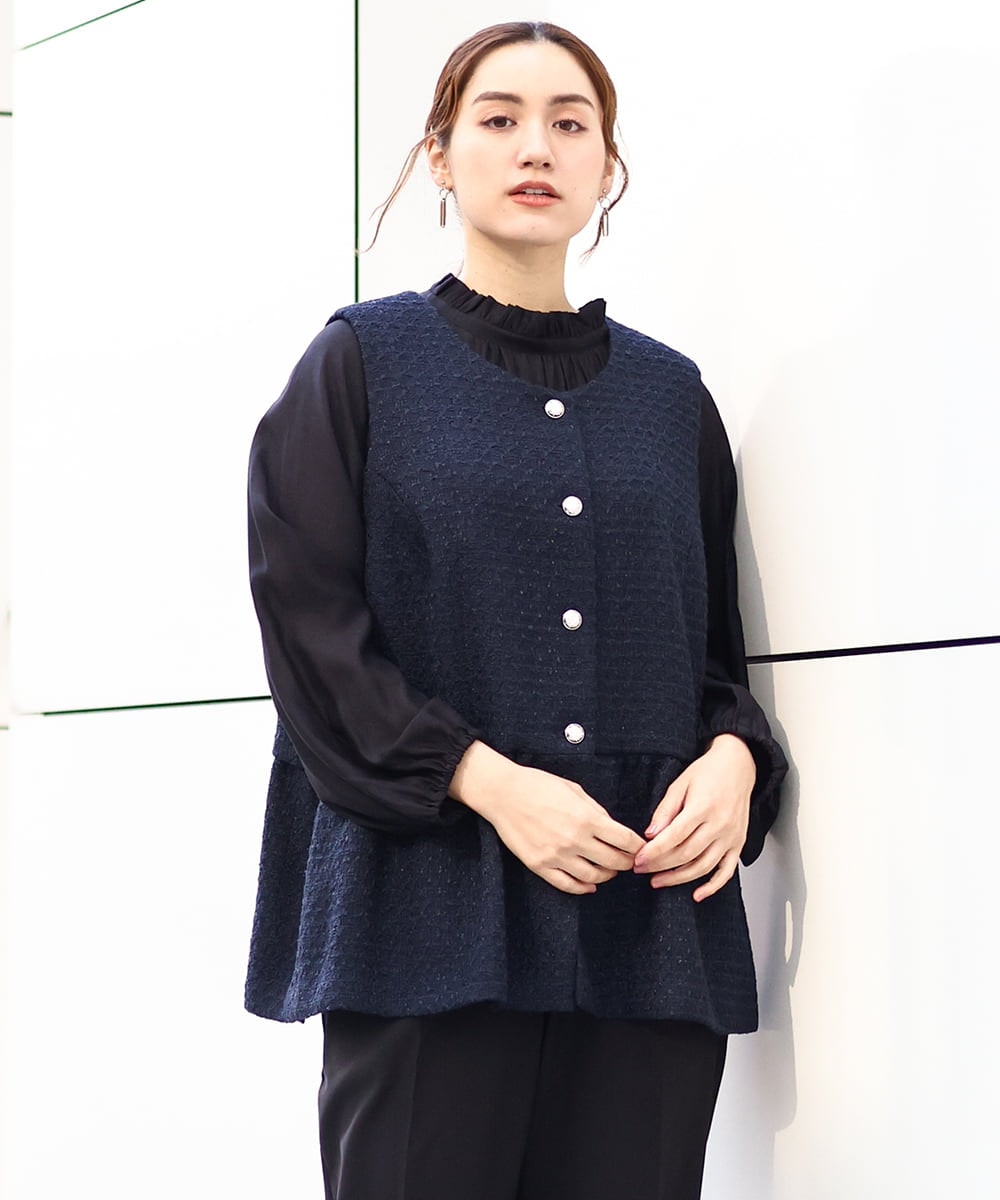 OLJDA01169 eur3(エウルキューブ) 【大きいサイズ】ツイードペプラムジレ ネイビー(57)