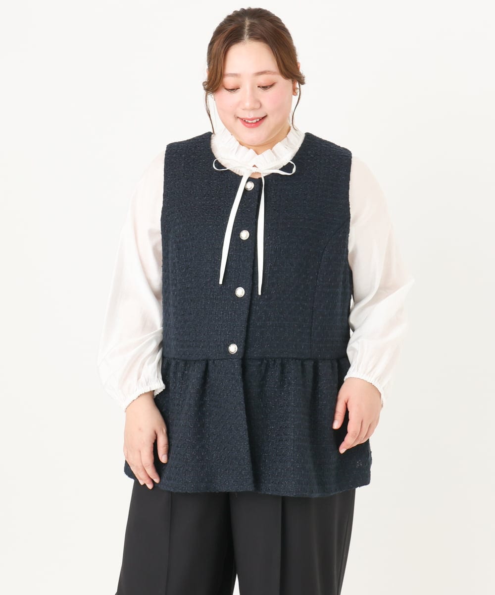 OLJDA01169 eur3(エウルキューブ) 【大きいサイズ】ツイードペプラムジレ ネイビー(57)