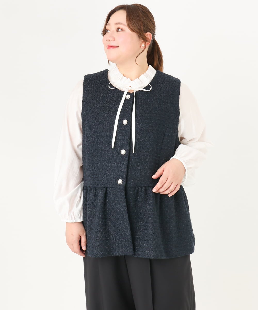 OLJDA01169 eur3(エウルキューブ) 【大きいサイズ】ツイードペプラムジレ ネイビー(57)