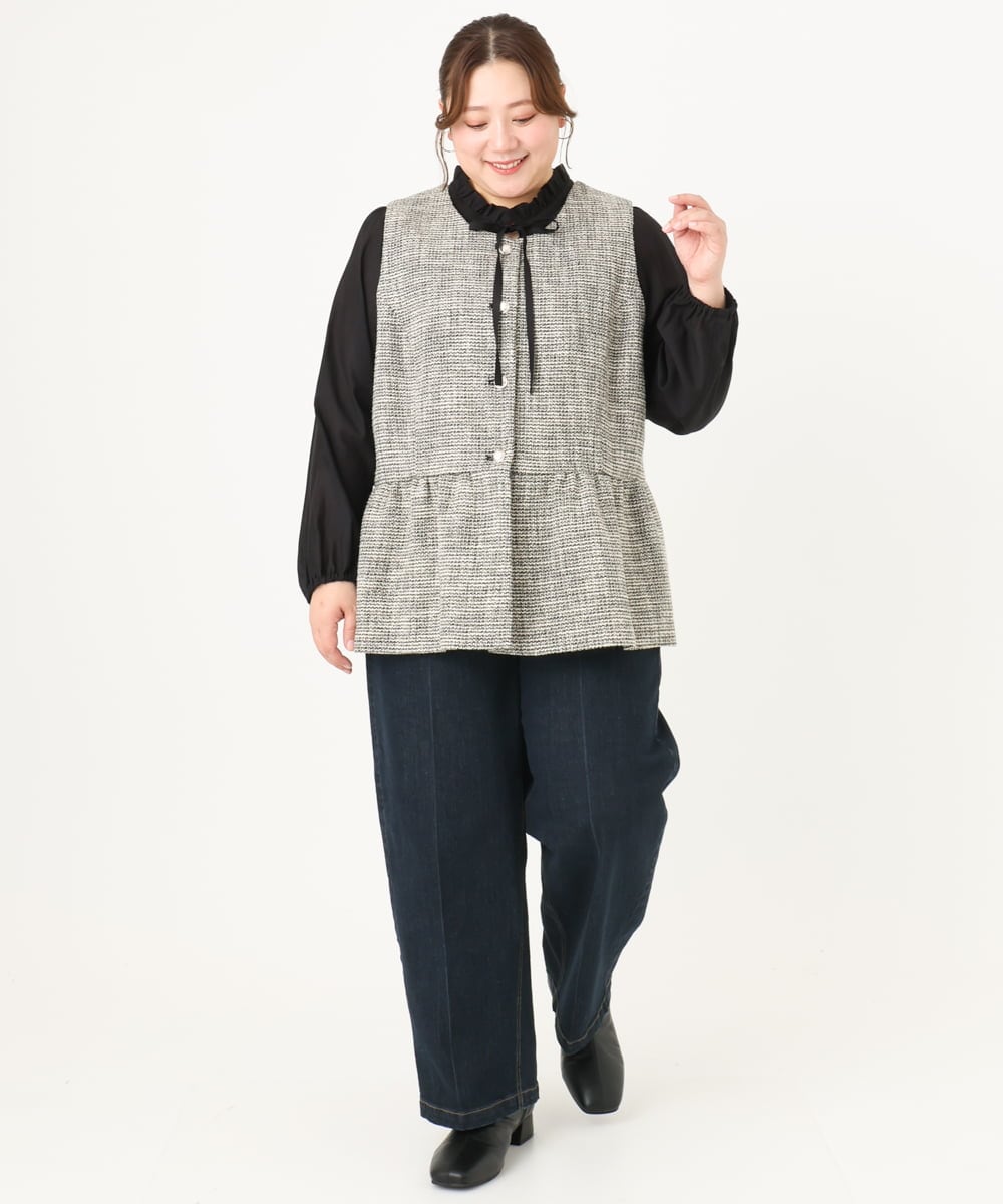 OLJDA01169 eur3(エウルキューブ) 【大きいサイズ】ツイードペプラムジレ ブラック(94)