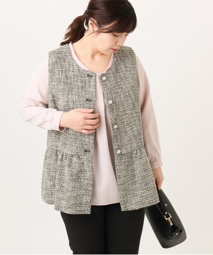 OLJDA01169 eur3 【大きいサイズ】ツイードペプラムジレ