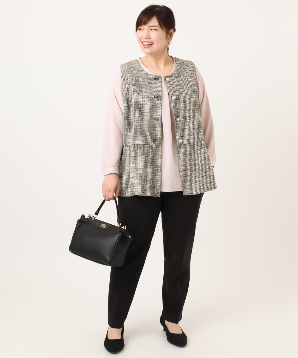 OLJDA01169 eur3(エウルキューブ) 【大きいサイズ】ツイードペプラムジレ ブラック(94)