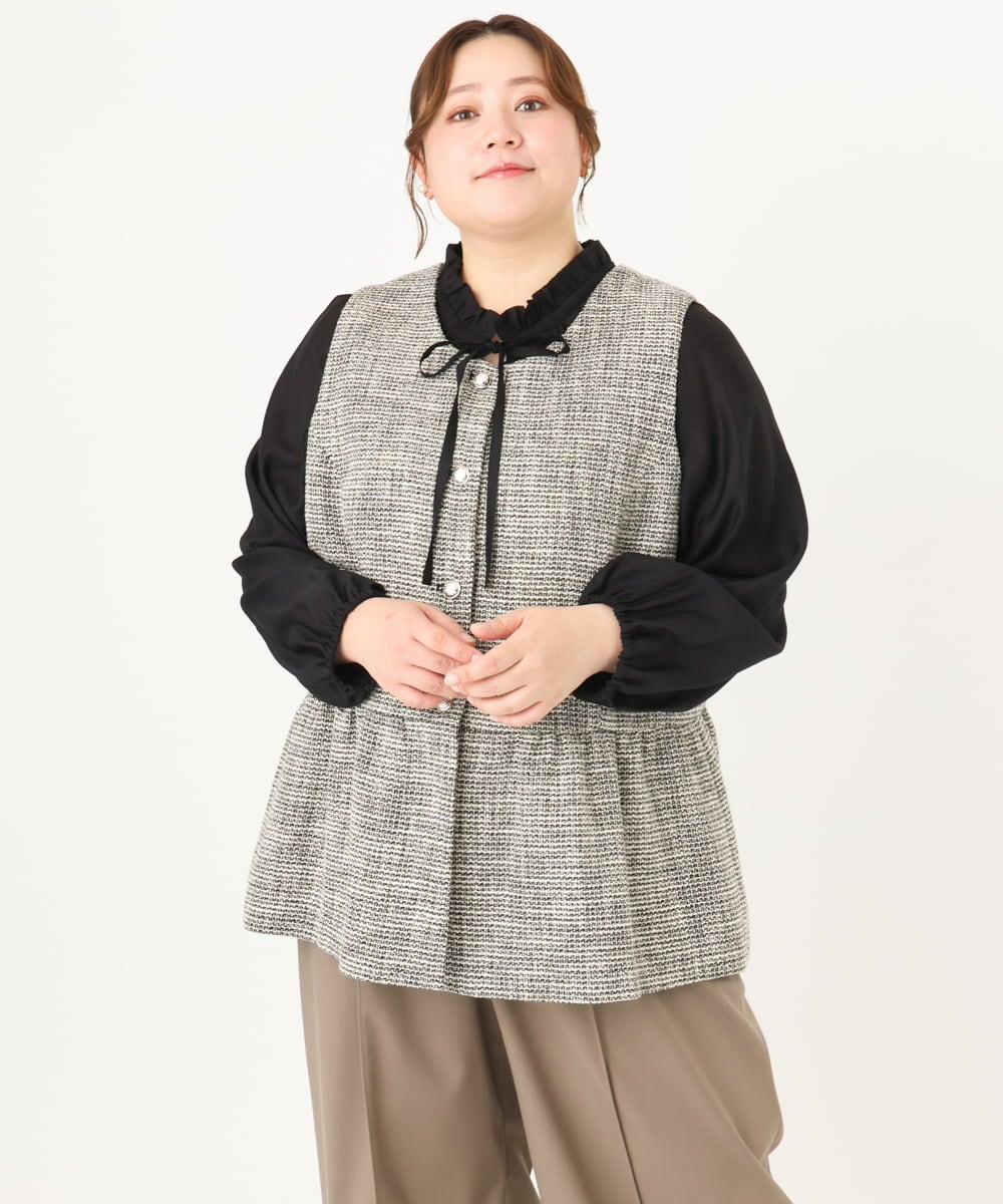 OLJDA01169 eur3(エウルキューブ) 【大きいサイズ】ツイードペプラムジレ ブラック(94)