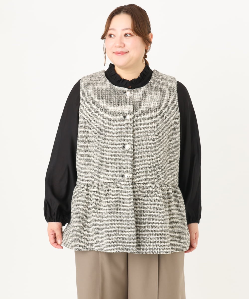 OLJDA01169 eur3(エウルキューブ) 【大きいサイズ】ツイードペプラムジレ ブラック(94)