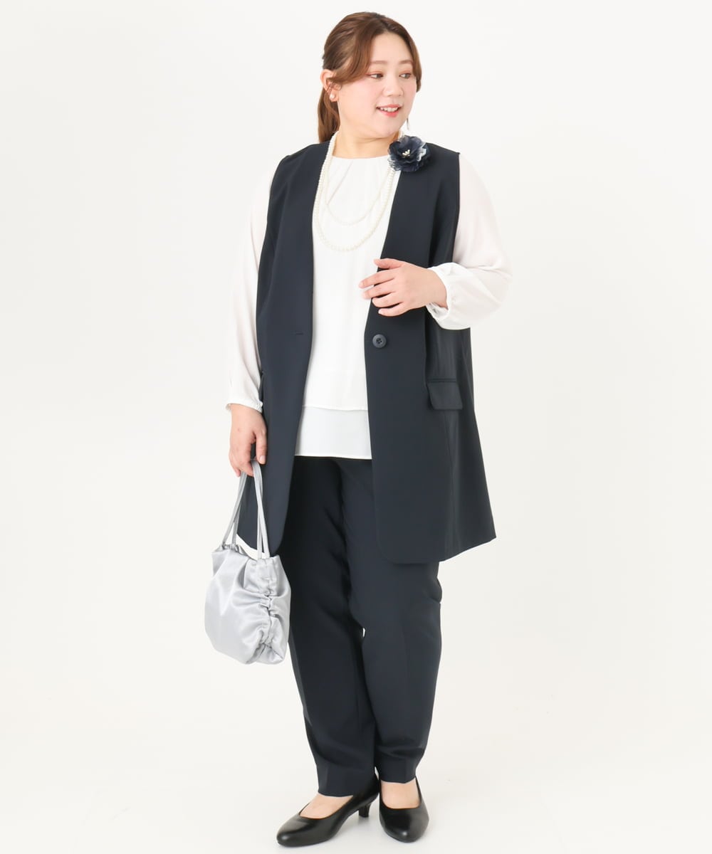 OLJDA02159 eur3(エウルキューブ) 【大きいサイズ/セットアップ対応】WクロスストレッチVネックジレ ネイビー(57)