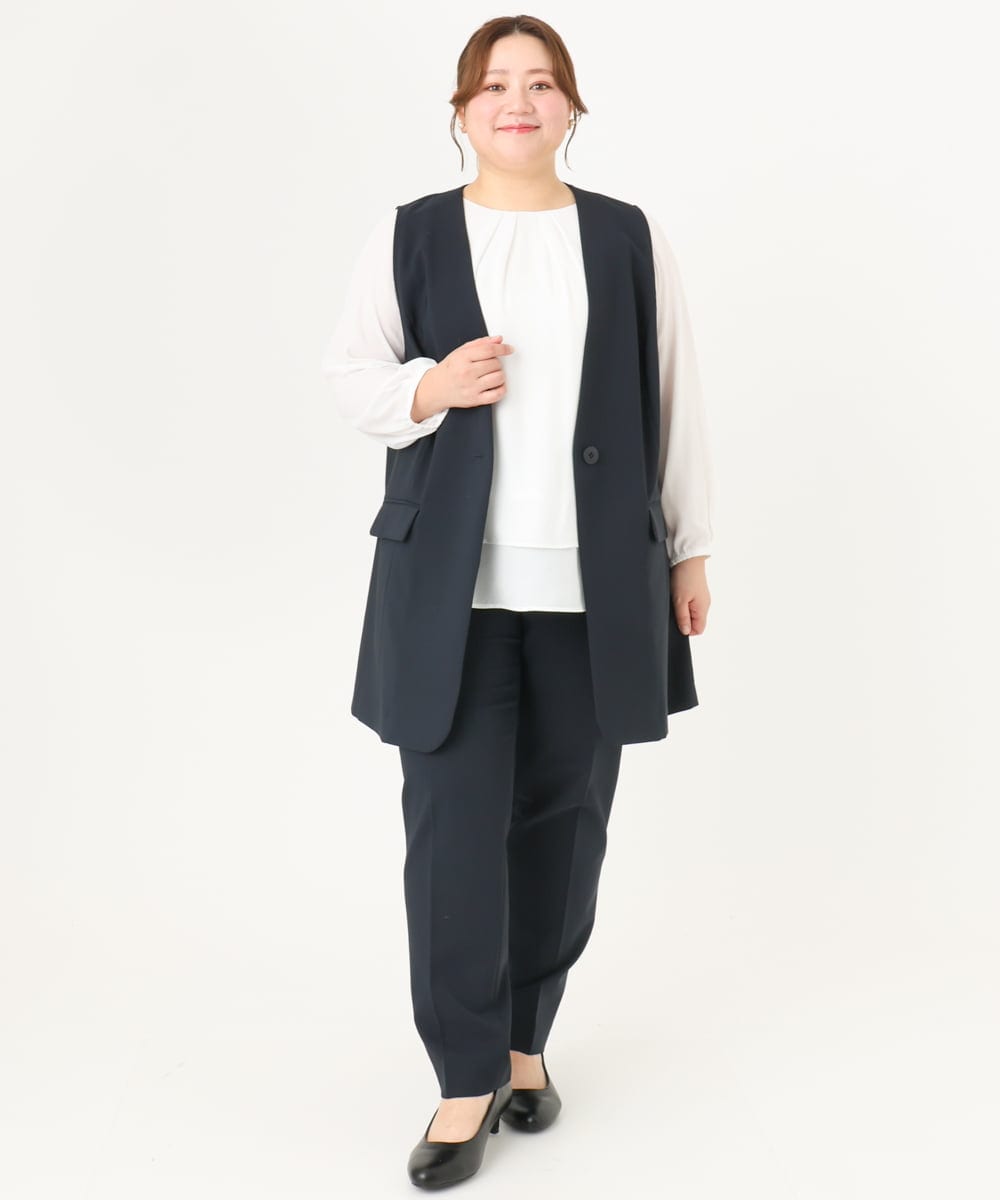 OLJDA02159 eur3(エウルキューブ) 【大きいサイズ/セットアップ対応】WクロスストレッチVネックジレ ネイビー(57)