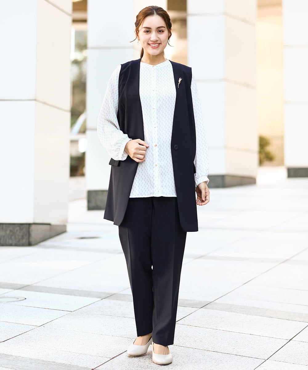 OLJDA02159 eur3(エウルキューブ) 【大きいサイズ/セットアップ対応】WクロスストレッチVネックジレ ネイビー(57)