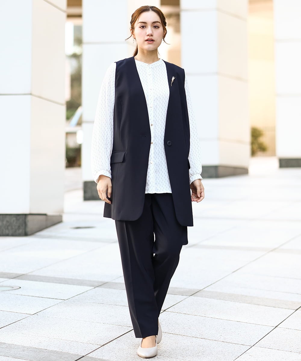 OLJDA02159 eur3(エウルキューブ) 【大きいサイズ/セットアップ対応】WクロスストレッチVネックジレ ネイビー(57)
