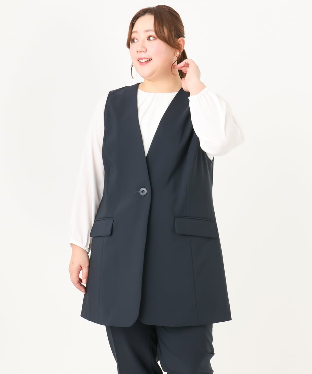 OLJDA02159 eur3(エウルキューブ) 【大きいサイズ/セットアップ対応】WクロスストレッチVネックジレ ネイビー(57)