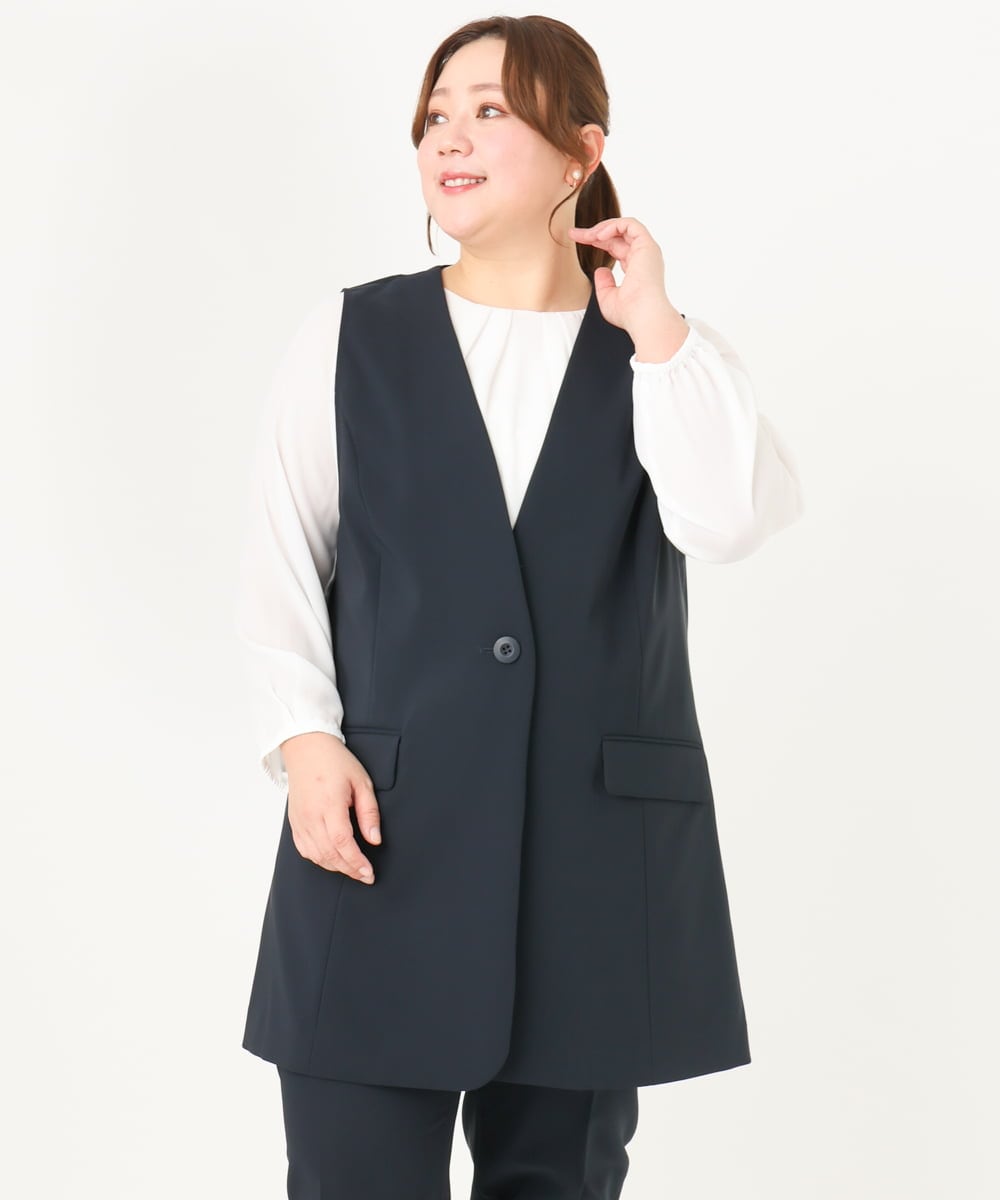 OLJDA02159 eur3(エウルキューブ) 【大きいサイズ/セットアップ対応】WクロスストレッチVネックジレ ネイビー(57)