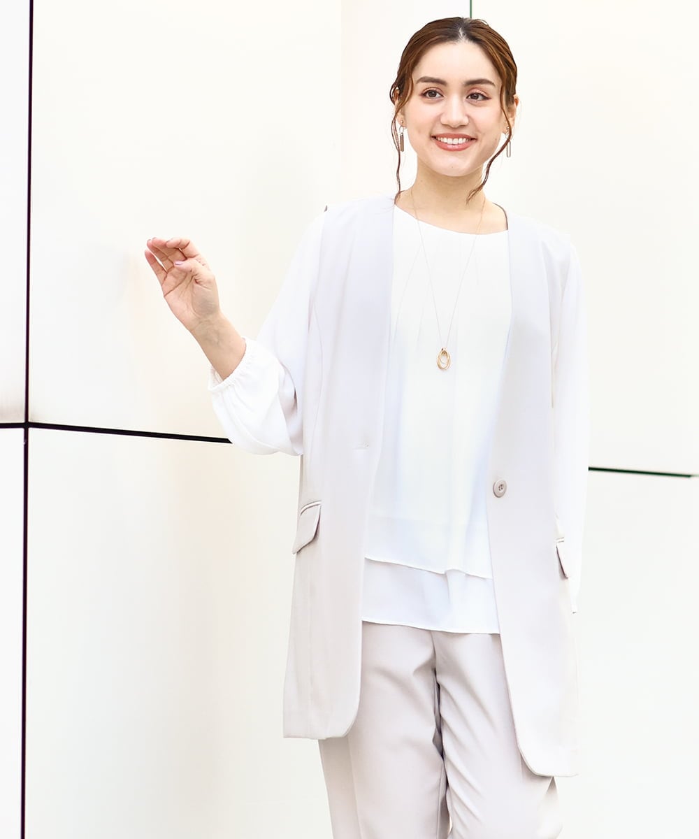 OLJDA02159 eur3(エウルキューブ) 【大きいサイズ/セットアップ対応】WクロスストレッチVネックジレ グレージュ(89)