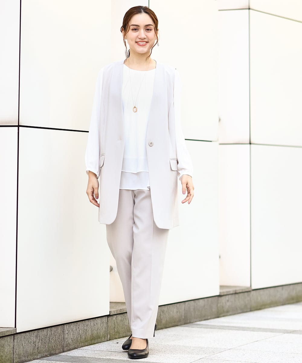 OLJDA02159 eur3(エウルキューブ) 【大きいサイズ/セットアップ対応】WクロスストレッチVネックジレ グレージュ(89)