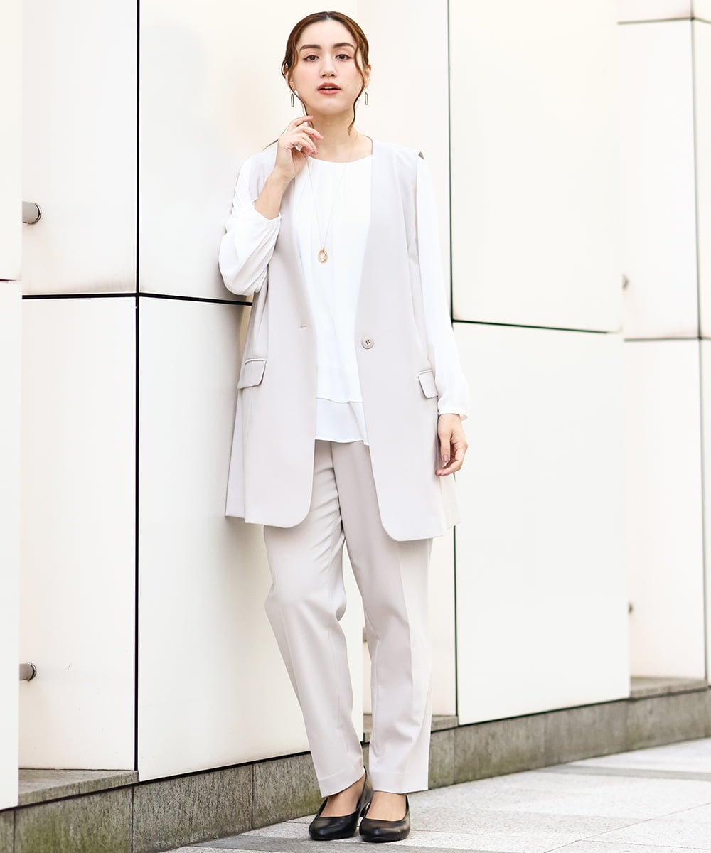 OLJDA02159 eur3(エウルキューブ) 【大きいサイズ/セットアップ対応】WクロスストレッチVネックジレ グレージュ(89)