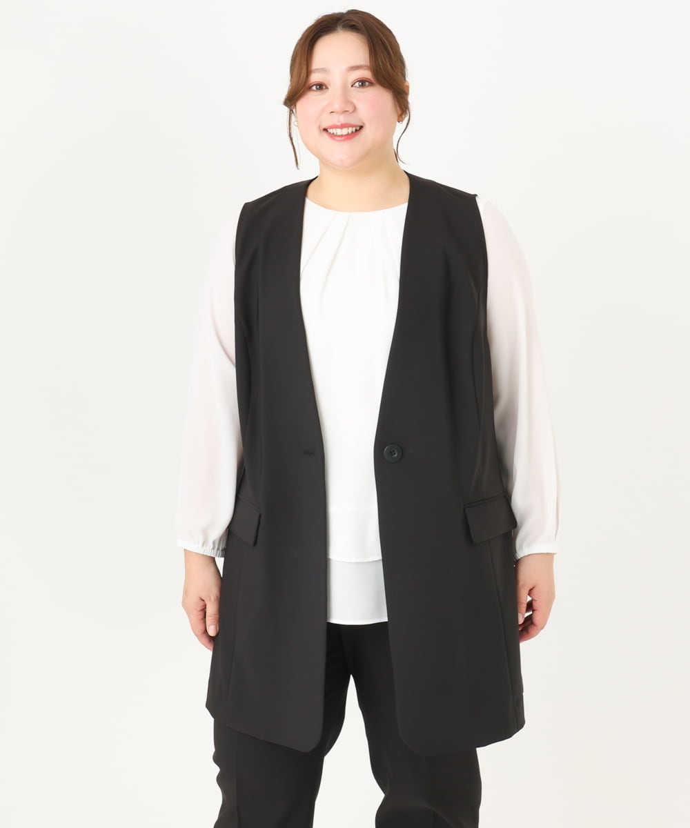 OLJDA02159 eur3(エウルキューブ) 【大きいサイズ/セットアップ対応】WクロスストレッチVネックジレ ブラック(94)