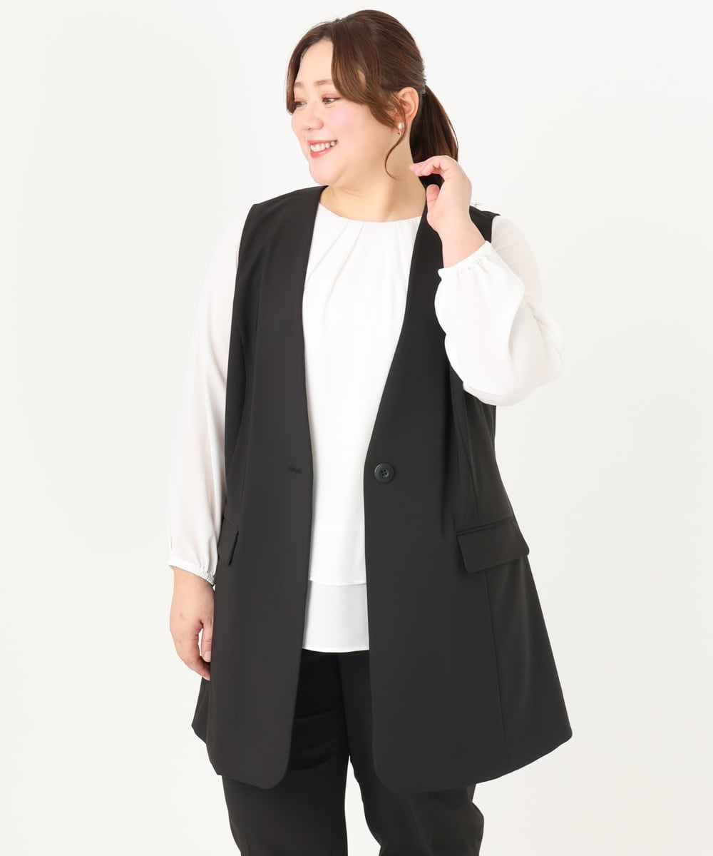 OLJDA02159 eur3(エウルキューブ) 【大きいサイズ/セットアップ対応】WクロスストレッチVネックジレ ブラック(94)