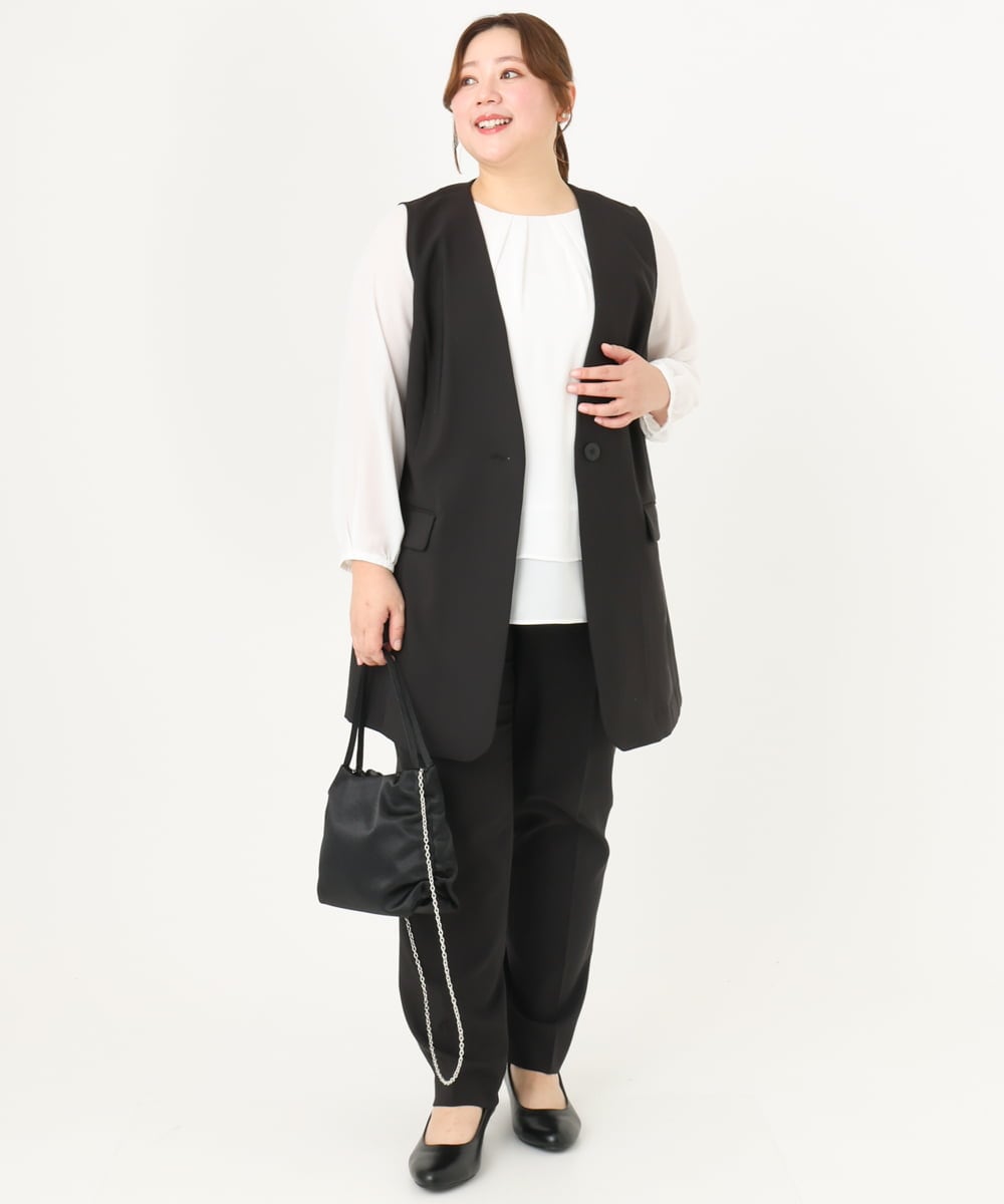 OLJDA02159 eur3(エウルキューブ) 【大きいサイズ/セットアップ対応】WクロスストレッチVネックジレ ブラック(94)