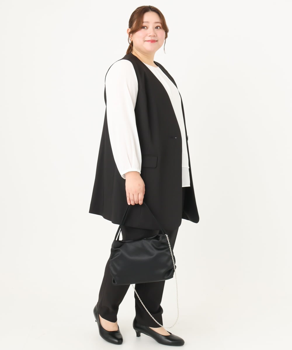 OLJDA02159 eur3(エウルキューブ) 【大きいサイズ/セットアップ対応】WクロスストレッチVネックジレ ブラック(94)