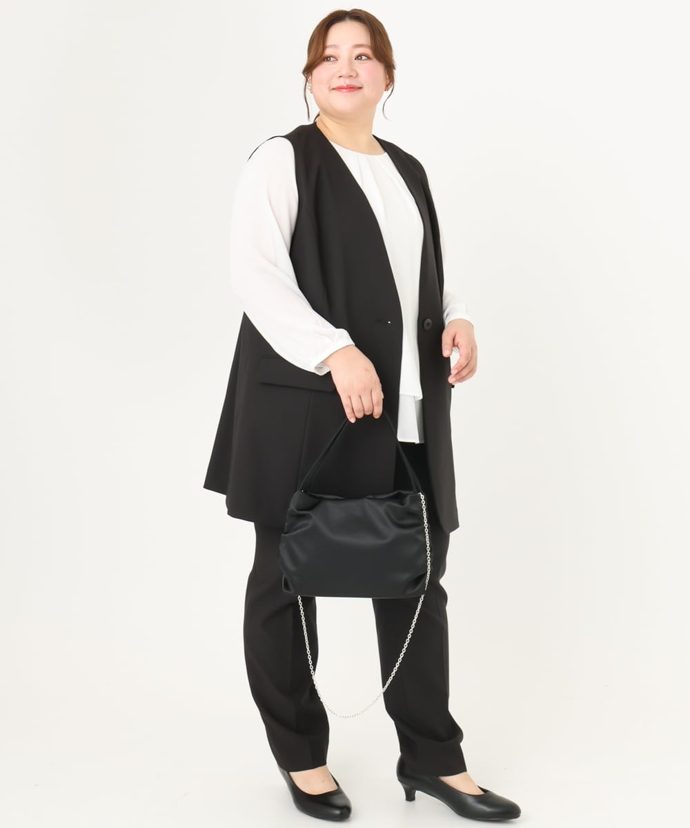 OLJDA02159 eur3(エウルキューブ) 【大きいサイズ/セットアップ対応】WクロスストレッチVネックジレ ブラック(94)