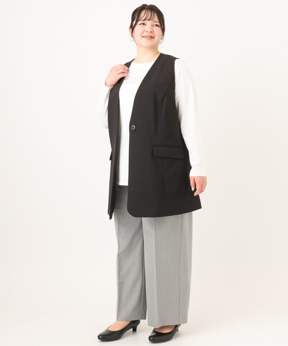 OLJDA02159 eur3(エウルキューブ) 【大きいサイズ/セットアップ対応】WクロスストレッチVネックジレ ブラック(94)