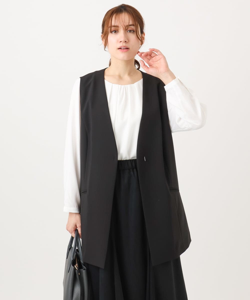 OLJDD02159 eur3(エウルキューブ) 【大きいサイズ/11号サイズあり/洗える/セットアップ対応】WクロスVネックジレ ブラック(94)