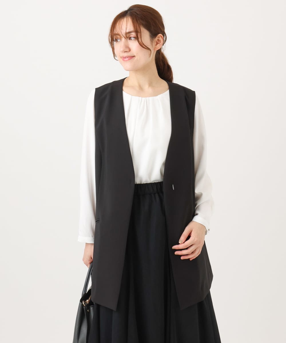 OLJDD02159 eur3(エウルキューブ) 【大きいサイズ/11号サイズあり/洗える/セットアップ対応】WクロスVネックジレ ブラック(94)