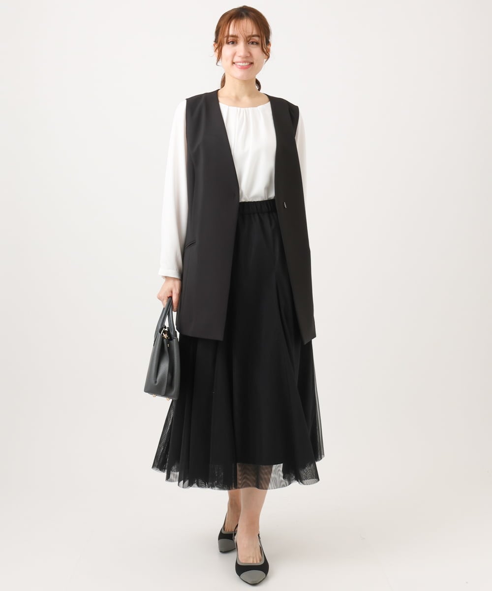 OLJDD02159 eur3(エウルキューブ) 【大きいサイズ/11号サイズあり/洗える/セットアップ対応】WクロスVネックジレ ブラック(94)