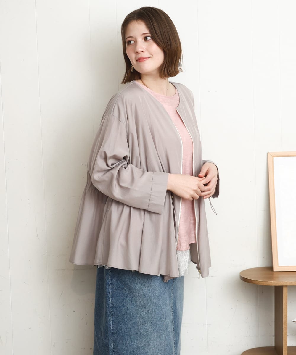 OLJDD06179 eur3(エウルキューブ) 【WEB先行販売】【大きいサイズ】シア―ギャザーブルゾン グレージュ(89)