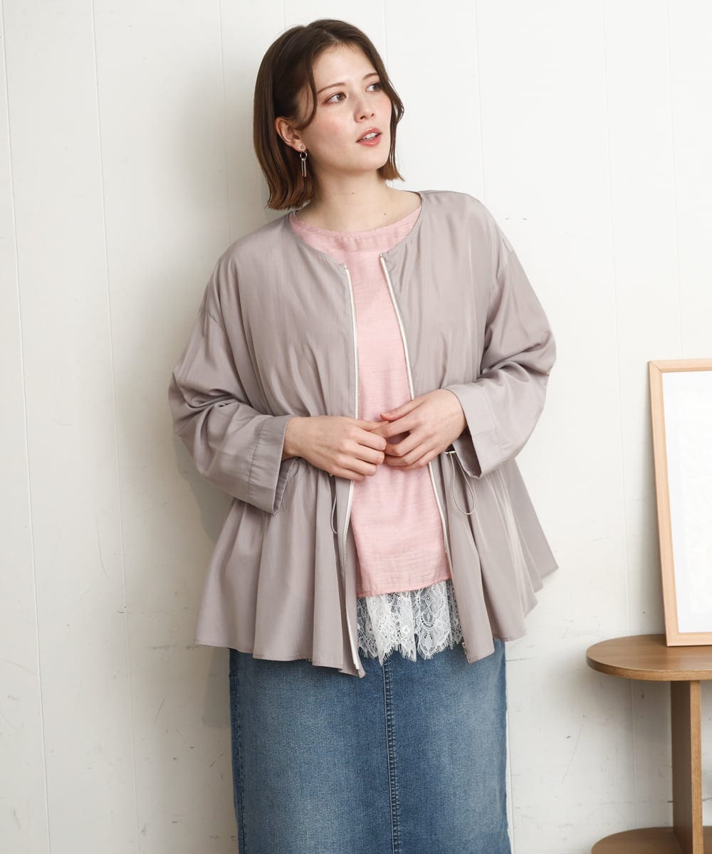 OLJDD06179 eur3(エウルキューブ) 【WEB先行販売】【大きいサイズ】シア―ギャザーブルゾン グレージュ(89)