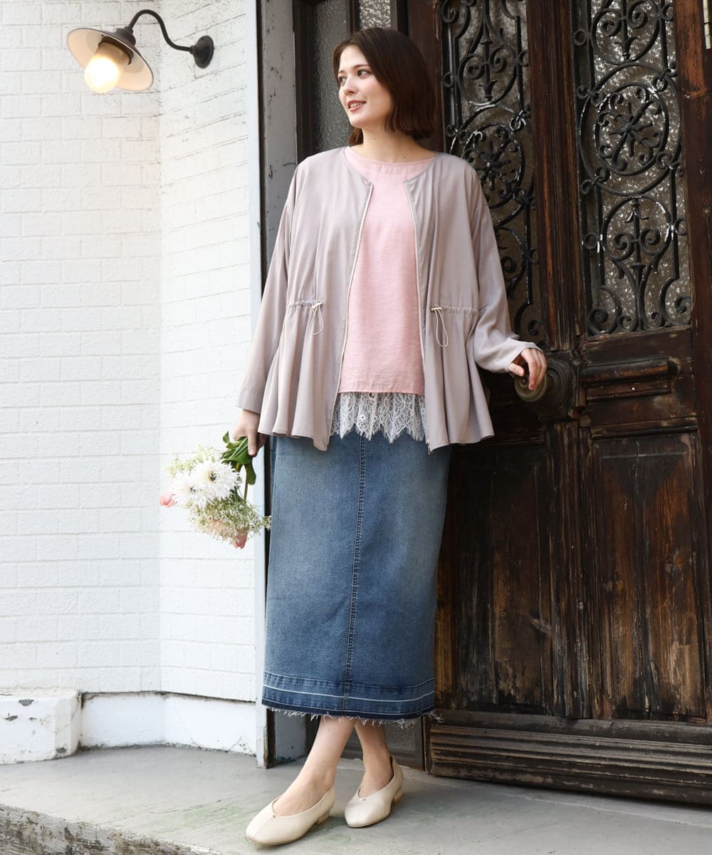 OLJDD06179 eur3(エウルキューブ) 【WEB先行販売】【大きいサイズ】シア―ギャザーブルゾン グレージュ(89)