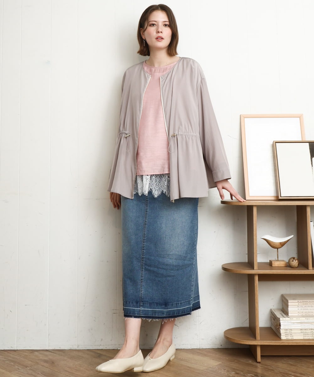 OLJDD06179 eur3(エウルキューブ) 【WEB先行販売】【大きいサイズ】シア―ギャザーブルゾン グレージュ(89)